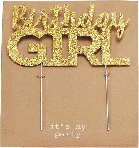 Mud Pie Birthday Girl - Decoración para tartas doradas, color dorado