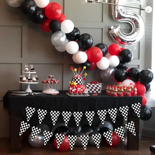 Miniatura 6 de VILIFEVER 2 banderas a cuadros en blanco y negro, pancarta a cuadros de doble cara para decoración de fiestas de carreras, coches de carreras, baby