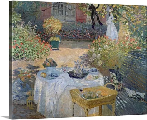 El jardín de Monet en lienzo de The Luncheon - Impresión artística para pared, obra de arte alimentaria