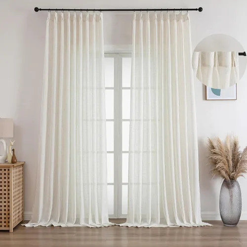 Miniatura 36 de Cortinas semitraslúcidas de lino neutro de 84 pulgadas de largo, cortinas y cortinas de lino beige crema que filtran la luz, tratamientos modernos