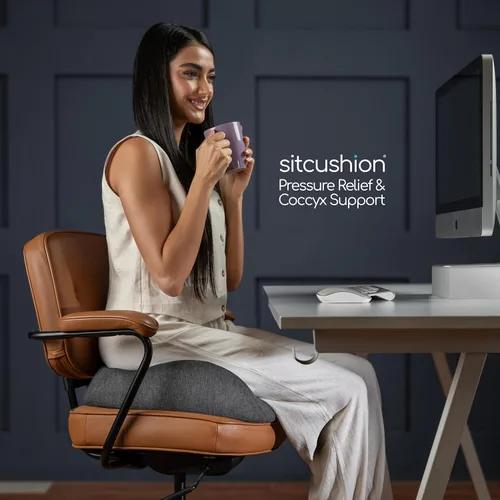 Miniatura 5 de Cojín extra grande para silla de oficina para aliviar el dolor de ciática, cojín de asiento de espuma viscoelástica para asiento de automóvil, Gris