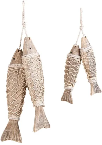 Miniatura 8 de Decoración de peces de madera antigua, adorno para colgar en la pared, decoraciones de peces de madera para el hogar tema náutico