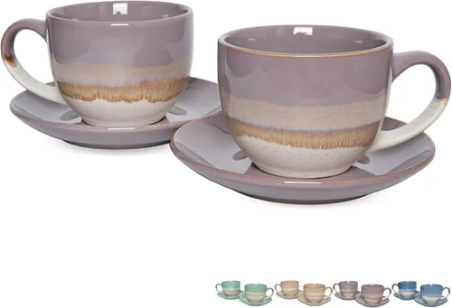 Miniatura 15 de Bosmarlin Juego de 2 Tazas de Capuchino de Cerámica con Platillo, 10 Oz, Tazas de Café para Café con Leche, Espresso, Té, Aptas para Lavavajillas