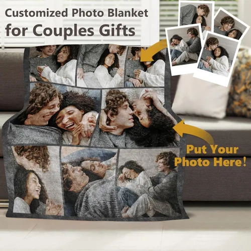 Miniatura 3 de ICELIETE Manta personalizada con texto en imagen, manta de forro polar personalizada con foto para regalos para parejas, mantas personalizadas y 08