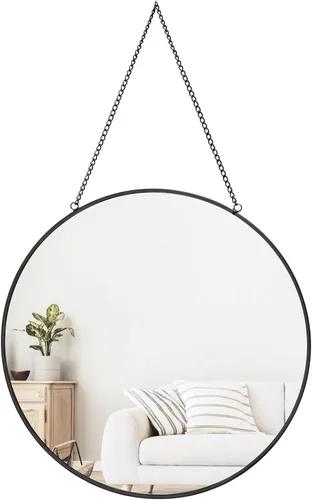 Dahey Espejo circular pequeño de 11.8 pulgadas para decoración de pared, espejo redondo dorado con cadena colgante para sala de estar, baño,