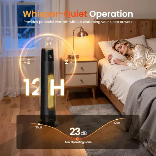 Miniatura 7 de FLANUR Calentadores inteligentes de cerámica PTC de 1500 W para uso en interiores, calentador portátil con control remoto y aplicación para Negro