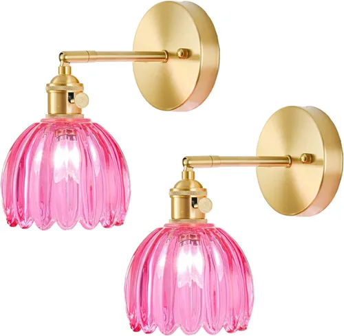 Miniatura 43 de Juego de 2 apliques de pared enchufables, apliques de pared vintage con pantalla de cristal transparente de tulipán, aplique de pared