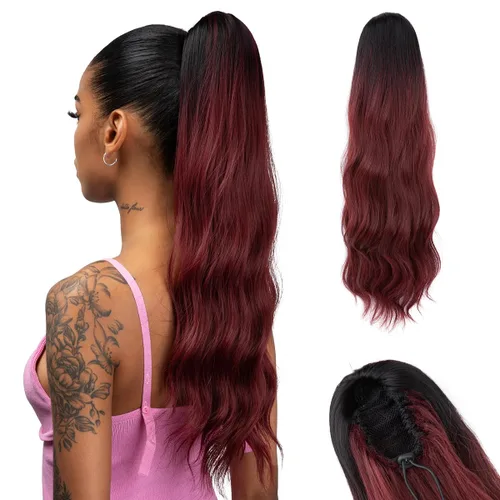 Miniatura 7 de Extensión de cabello corto negro con cordón para mujeres negras, cola de caballo recta de 14 pulgadas con rizos finales, postizos sintéticos