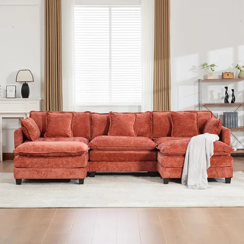 Miniatura 3 de Sofá seccional modular naranja de 111.5 pulgadas, 3 plazas, sofás seccionales grandes para sala de estar, sofá nube oversized de tela chenille