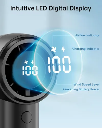 Miniatura 3 de TriPole Ventilador portátil de mano con pantalla LED, batería recargable de 4000 mAh, flujo de aire de alta velocidad de 15200 RPM, pequeño