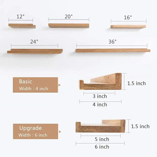 Miniatura 3 de Estantes flotantes de roble – Repisa de madera natural montada en la pared – Repisa de fotos – Estante de almacenamiento de pared para oficina