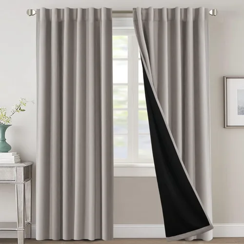 Miniatura 20 de H.VERSAILTEX Cortinas 100% opacas para dormitorio con forro negro, cortinas de oscurecimiento de habitación completa, con aislamiento térmico