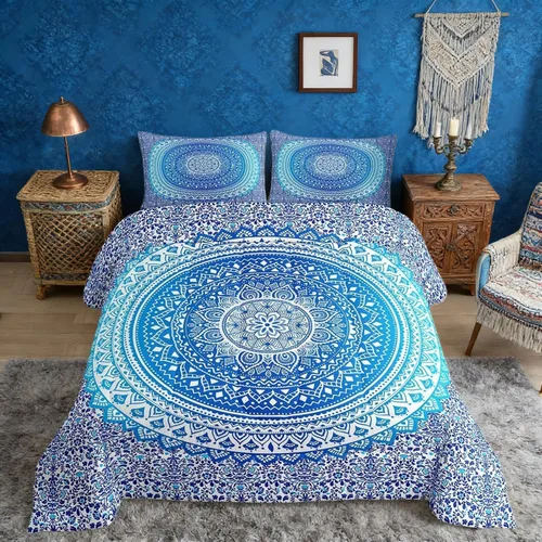 Miniatura 34 de Castle Fairy Juego de edredón con estampado azteca occidental, juego de ropa de cama geométrica a rayas marrones para niños y adolescentes