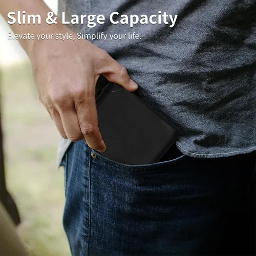 Miniatura 4 de Swallowmall Cartera de piel con bloqueo Rfid para hombre, billetera plegable con tarjeta extraíble, 2 ventanas para identificación, 10 ranuras