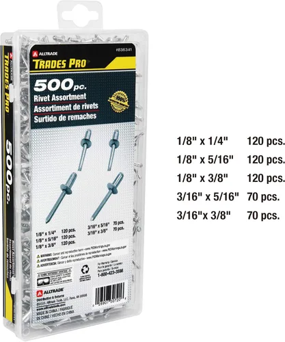 Miniatura 2 de Tradespro 836341 remaches de aluminio surtidos, 500 piezas, varios tamaños