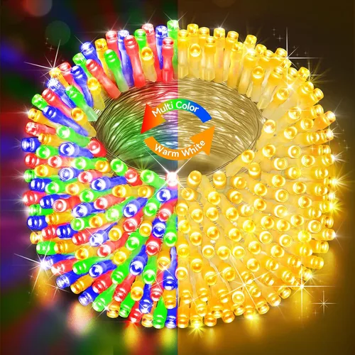 Guirnalda de luces de Navidad de 403 pies para exteriores, 1000 luces LED con cambio de color, 11 modos y función de temporizador de memoria para