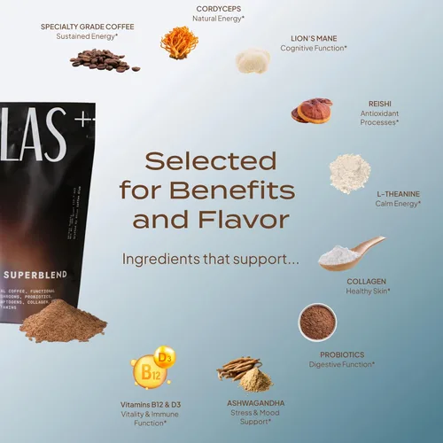 Miniatura 3 de Atlas+ Coffee Superblend - Café de hongos prémium con colágeno, probióticos, D3 y B12, melena de león, Reishi, Cordyceps, para energía