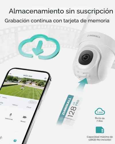 Miniatura 8 de ZUMIMALL - Cámara de seguridad de 3 MP para exteriores - 360° PTZ con seguimiento automático Grabación 24/7 con alimentación por cable, WiFi