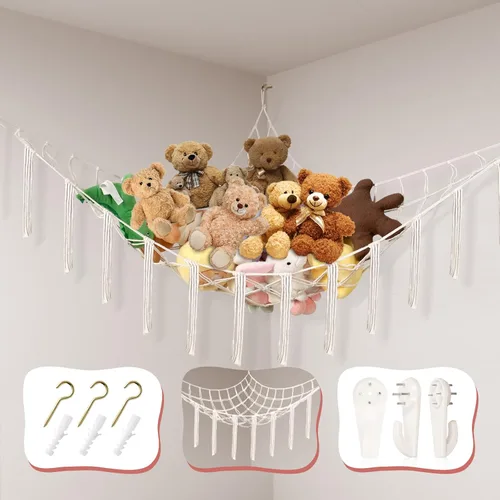 Hamaca esquinera de animales de peluche, red para animales de peluche, esquina grande, organizador de almacenamiento de animales de peluche para