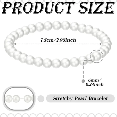 Miniatura 2 de Pulseras elásticas de perlas para mujer, bandas elásticas de perlas de imitación, pulseras apilables con cuentas blancas, ramillete