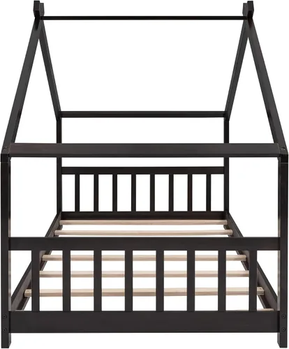 Miniatura 6 de Cama de madera Montessori con plataforma para niños con cabecero y estribo para niños, niñas, adolescentes, café expreso Espresso