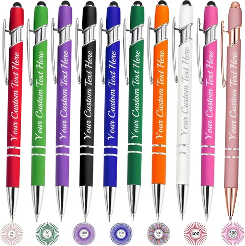Miniatura 108 de Hasta 500 bolígrafos personalizados a granel, bolígrafo grabado personalizado con punta de lápiz capacitivo, carcasa multicolor retráctil, bolígrafo
