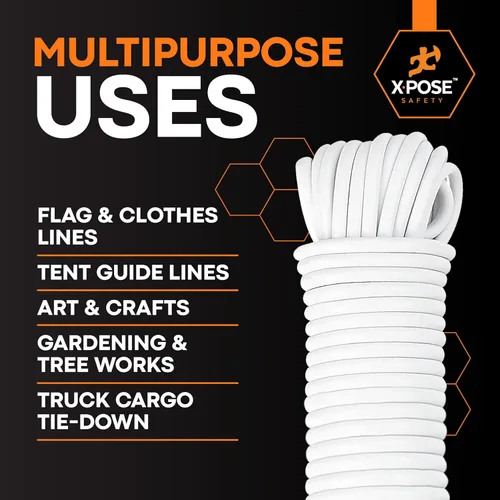 Miniatura 7 de Tendedero de plástico – Línea de ropa de plástico de 50 pies – Blanco resistente a la intemperie al aire libre – Cuerda sintética para colgar