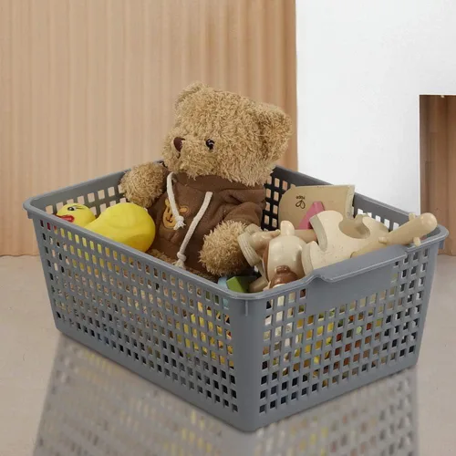 Miniatura 5 de Gloreen Paquete de 3 cestas de almacenamiento de plástico grandes, cesta de almacenamiento multiusos para organizador, color gris