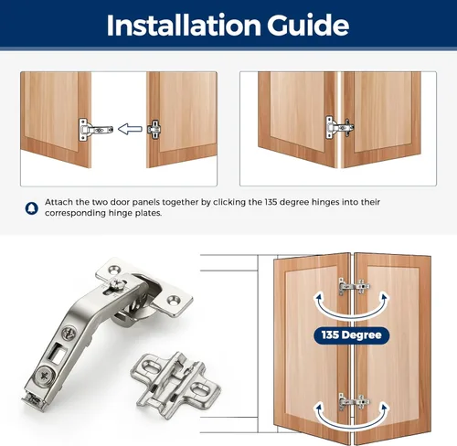 Miniatura 4 de Ravinte 1 par de 2 bisagras de gabinete de cocina, bisagras de puerta de cocina de 135 grados compatibles con armario de esquina Lazy Susan, marco