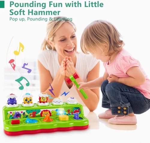 Miniatura 5 de Juguetes de 1 año para niños y niñas, regalo de cumpleaños, causa y efecto, juguete desplegable de animales con música y luz para niños pequeños