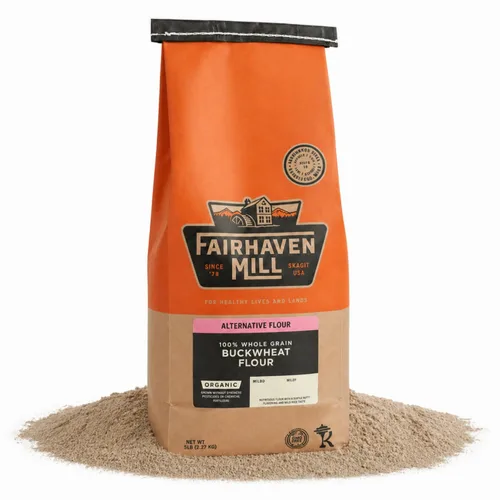 Fairhaven Mill Harina de trigo sarraceno orgánico, grano entero, naturalmente sin gluten y certificado orgánico por USDA, perfecta para panqueques,