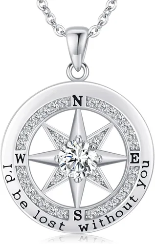 S925 Necklace Gift for Wife Compass Jewelry Women Anniversary Sterling Silver Girlfriend Birthday Gifts for Her Valentines I'd be Lost without You