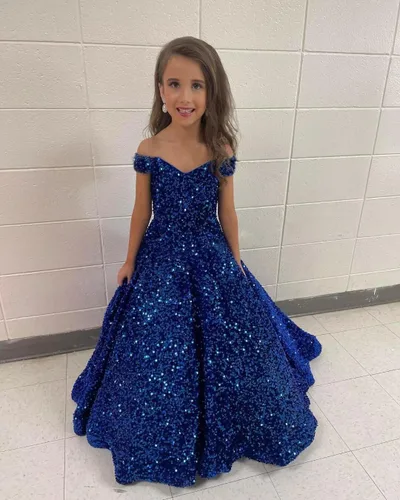Miniatura 4 de Vestidos de lentejuelas con hombros descubiertos para boda, vestidos brillantes para concursos, vestido de baile, vestido de princesa para niños