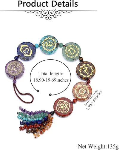 Miniatura 6 de Jovivi Adorno colgante de piedras de chakra, 7 símbolos de chakras, cristales curativos, borlas colgantes, colgador de pared para yoga, meditación