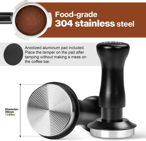 Miniatura 4 de MEION Espresso Tamper - Manipulador de café de 1.929 in, calibrado de doble resorte con base de acero inoxidable, viene con almohadilla de Negro