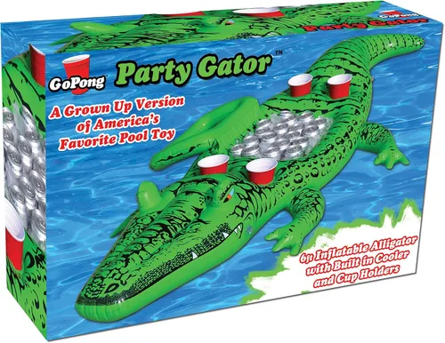 Miniatura 6 de GoFloats, flotante de cocodrilo gigante, con portavasos, fiesta, con enfriador, más de 6 pies de largo