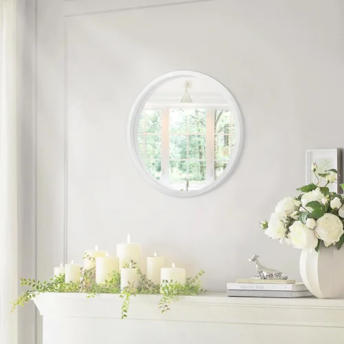 Miniatura 7 de JJUUYOU Espejo circular redondo blanco pequeño para tocador de baño, círculo de pared para marco de madera, espejos de maquillaje para entrada, sala