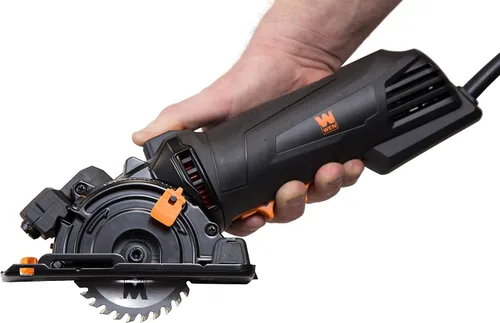 WEN Sierra circular compacta de corte por inmersión de 4.2 amperios y 3-3/8 pulgadas con láser, funda de transporte y tres cuchillas (36704)