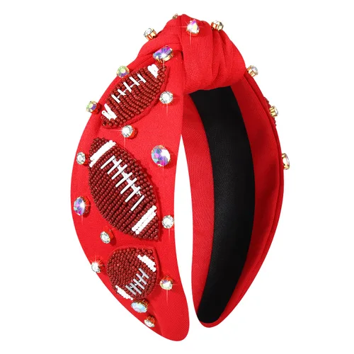 Miniatura 8 de NVENF Diadema de fútbol para mujer, accesorios de fútbol para mamá, diadema anudada con cuentas de fútbol, diadema anudada con diamantes