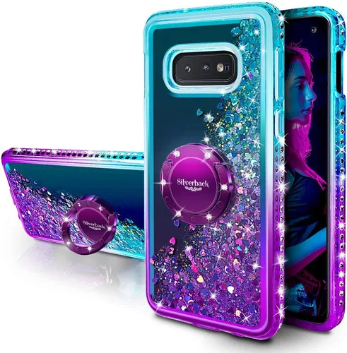 Miniatura 11 de Silverback Funda para Samsung Galaxy S10, funda con purpurina holográfica líquida móvil con soporte de anillo, funda protectora delgada con Verde