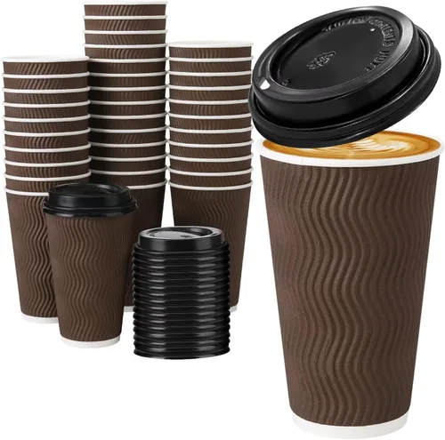 Miniatura 18 de Paquete de 100 tazas de café desechables de 8 onzas con tapas, tazas de café calientes aisladas para bebidas calientes y frías