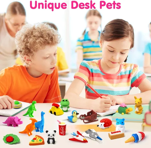 Miniatura 6 de Arscniek Paquete de 110 Borradores de Animales para Niños, Mini Borradores de Lápiz Desmontables, Mascotas de Escritorio y Juguetes de Caja