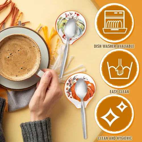 Miniatura 3 de Whaline Cuchara pequeña de cerámica con acuarela, calabaza de otoño, soporte para cucharas de café para agitadores de café, cucharadita, fiesta