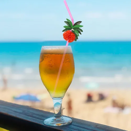 Miniatura 7 de 100 unidades de pajitas de árbol de coco, pajitas desechables de plástico en forma de panal, suministros para decoración de fiesta tropical hawaiana