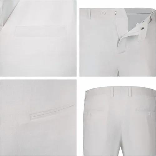 Miniatura 5 de Trajes de lino para hombre, 2 piezas, traje de esmoquin de graduación, playa, boda, padrino, chaleco y pantalones, conjunto casual de lino de verano