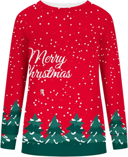 Miniatura 7 de Trajes navideños dos piezas para mujer, camisa estampada de Navidad, manga larga, pantalones con cordón, chándal para correr