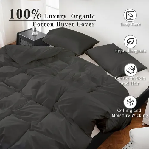 Miniatura 5 de ARlinen Juego de funda de edredón de tamaño matrimonial, 100% algodón egipcio, juego de ropa de cama de 3 piezas con cierre de cremallera, incluye 1