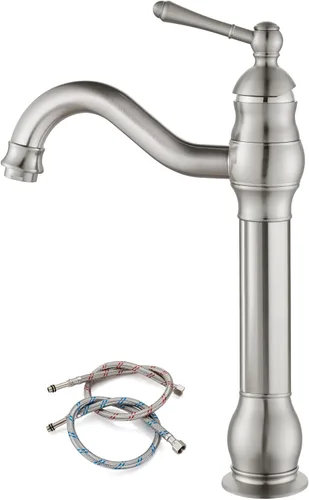 Miniatura 13 de gotonovo Grifo de lavabo giratorio de 360°, grifo de baño alto de una sola manija, 1 agujero, grifo mezclador de lavabo de granja, mangueras