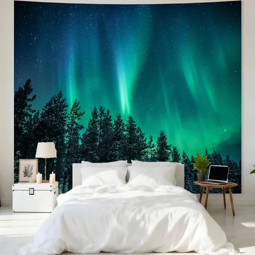 Miniatura 3 de Apdidl Tapiz de pared de bosque para dormitorio, estético, naturaleza, espacio exterior, galaxia, noche estrellada, tapiz para colgar en la pared