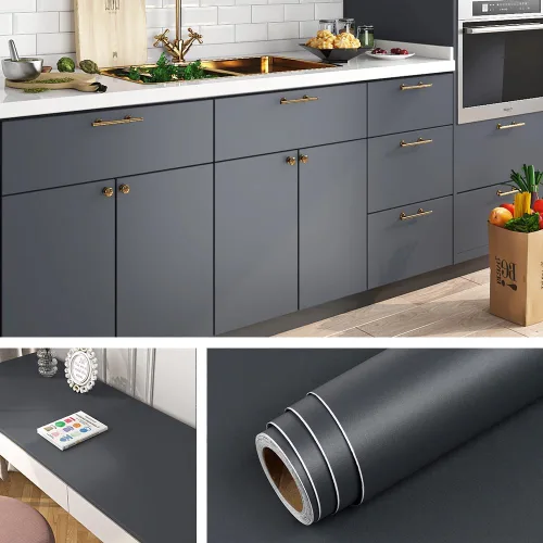 Miniatura 9 de Livelynine Papel tapiz gris oscuro para despegar y pegar para baño, apto para inquilinos, envoltura de vinilo para cubiertas de encimera de cocina